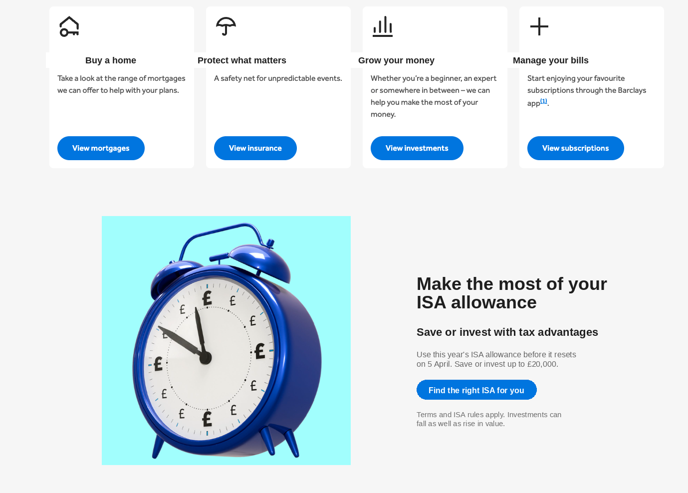 Barclays homepage with proposed copy changes