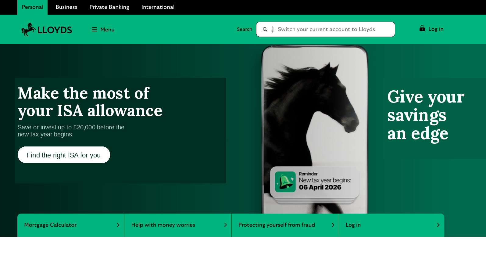 Lloyds homepage with proposed copy changes
