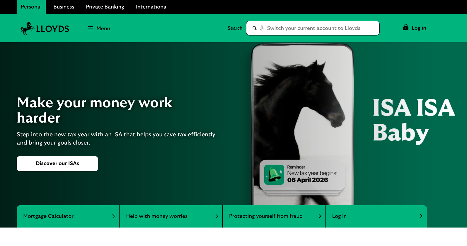 Lloyds ISA landing page
